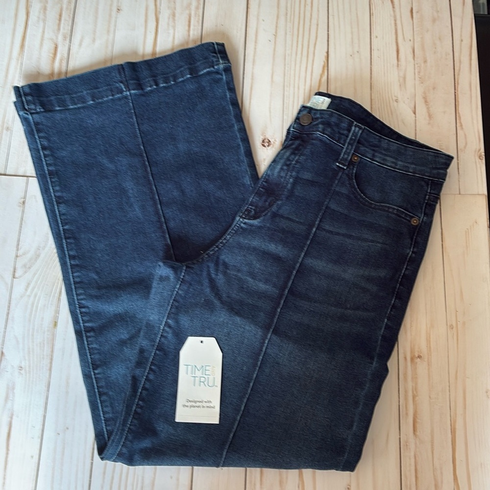 WIDE LEG SEAM DETAIL VINTAGE DARK BLUE JEANS TROUSERS 5 Pocket SZ 10 With Tag